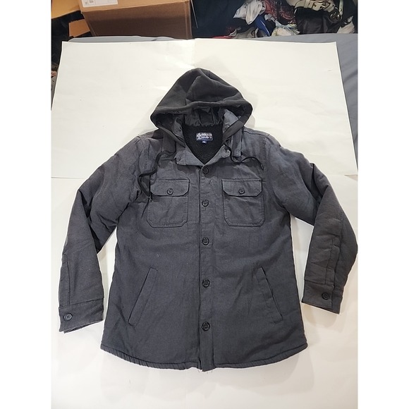 American Rag Other - American Rag Men's Button-Up Gray‎ Hooded Jacket Size Large Pockets Long Sleeve